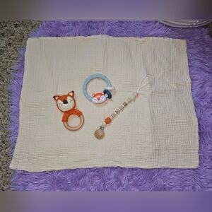 Fox Themed Baby Lovey And Teether Set
